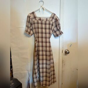 Brown Plaid Dress with bow